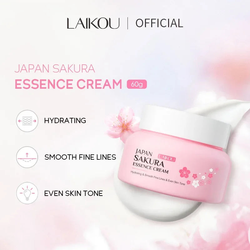 LAIKOU Japan Sakura Essence Cream Cherry Blossom Facial Cream Moisturizing Brighten Skin Care 60g