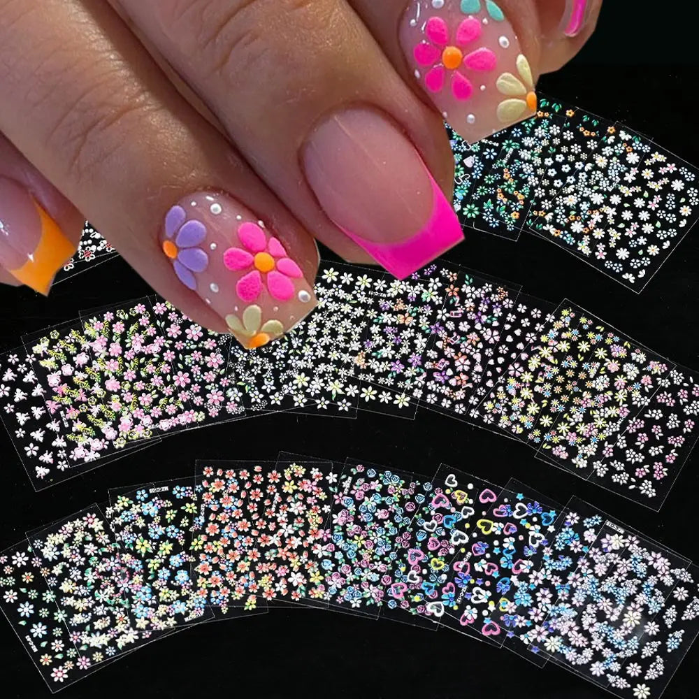 3D Colorful Flower Nail Stickers Cherry Blossom Rose