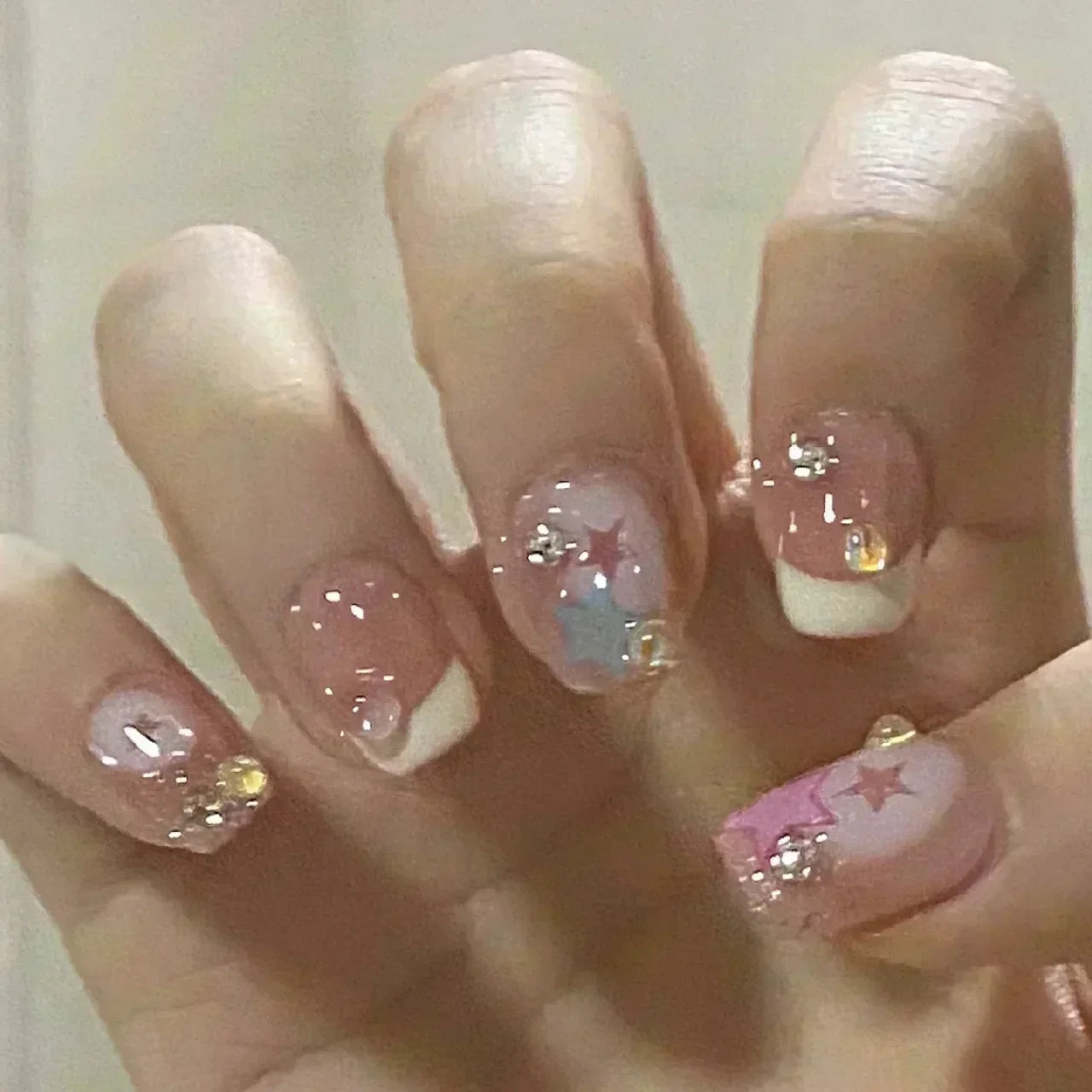 24pcs Short Y2K Rhinestone Press-On Nails with Glue