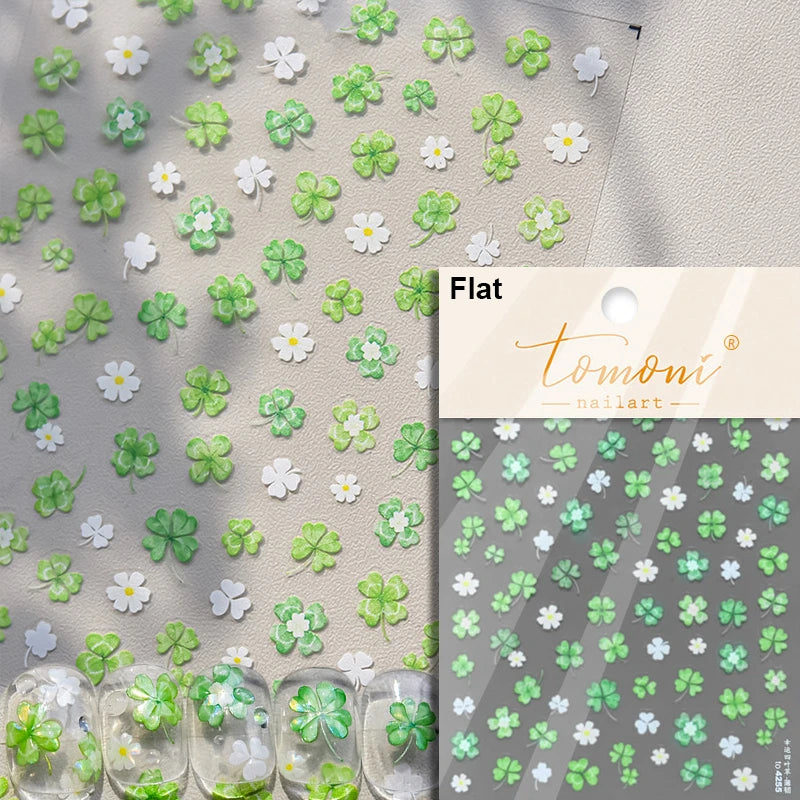 1 Pack 5D Green Four-Leaf Clover Nail Art Stickers