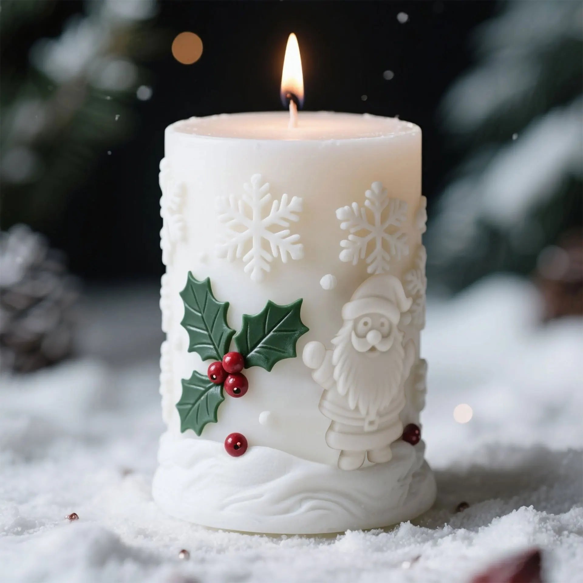 3D Christmas Cylinder Silicone Candle Mold – Snowflake Elk