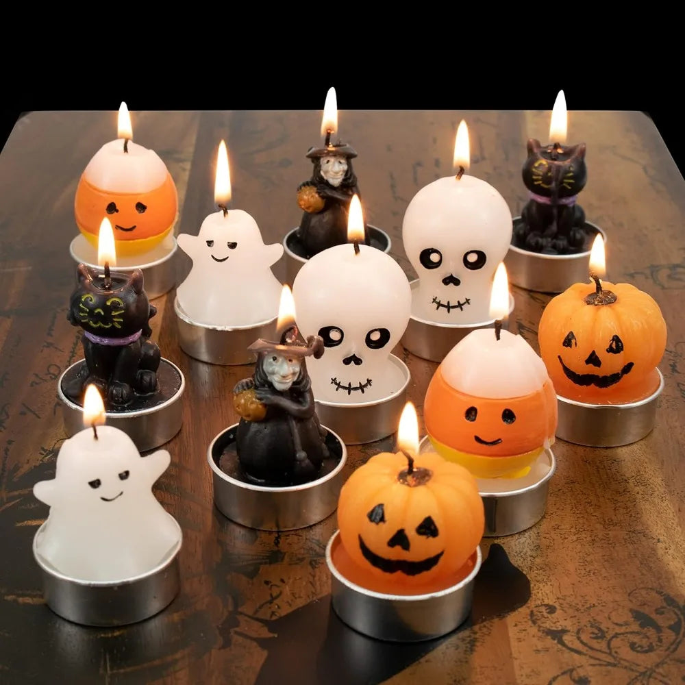 GiftExpress 12 Halloween Tealight Candles – 6 Fun Styles