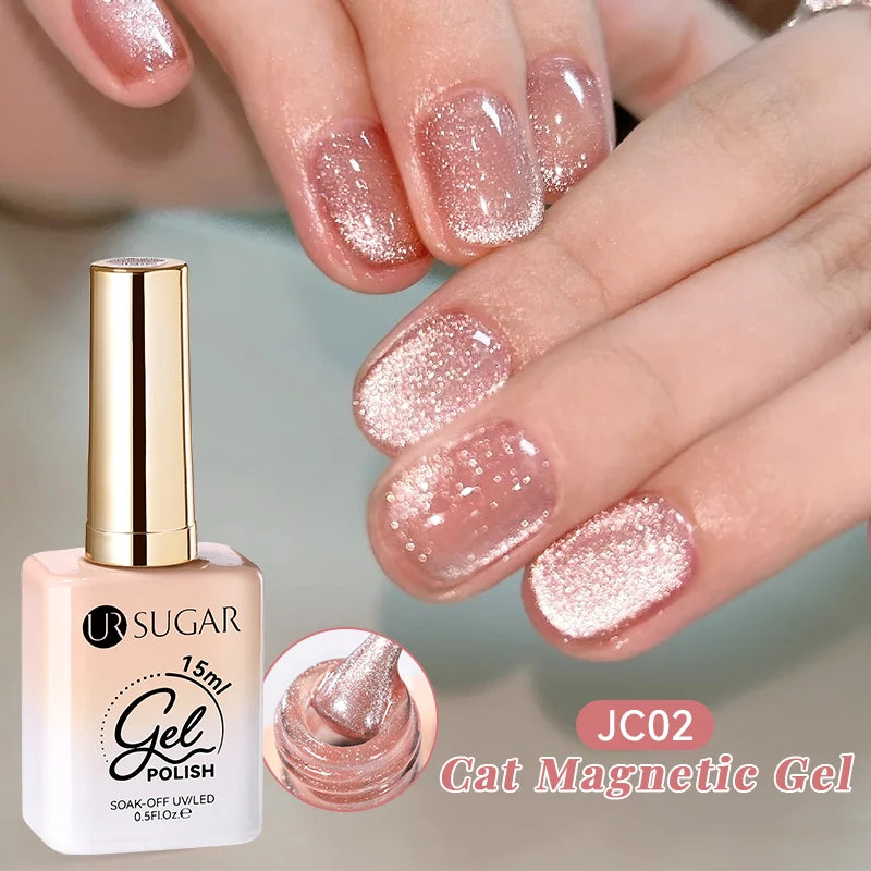 UR SUGAR 15ml Jelly Pink Cat Magnetic Gel Nail Polish Glitter ICE Soak Off Ceramic UV Gel