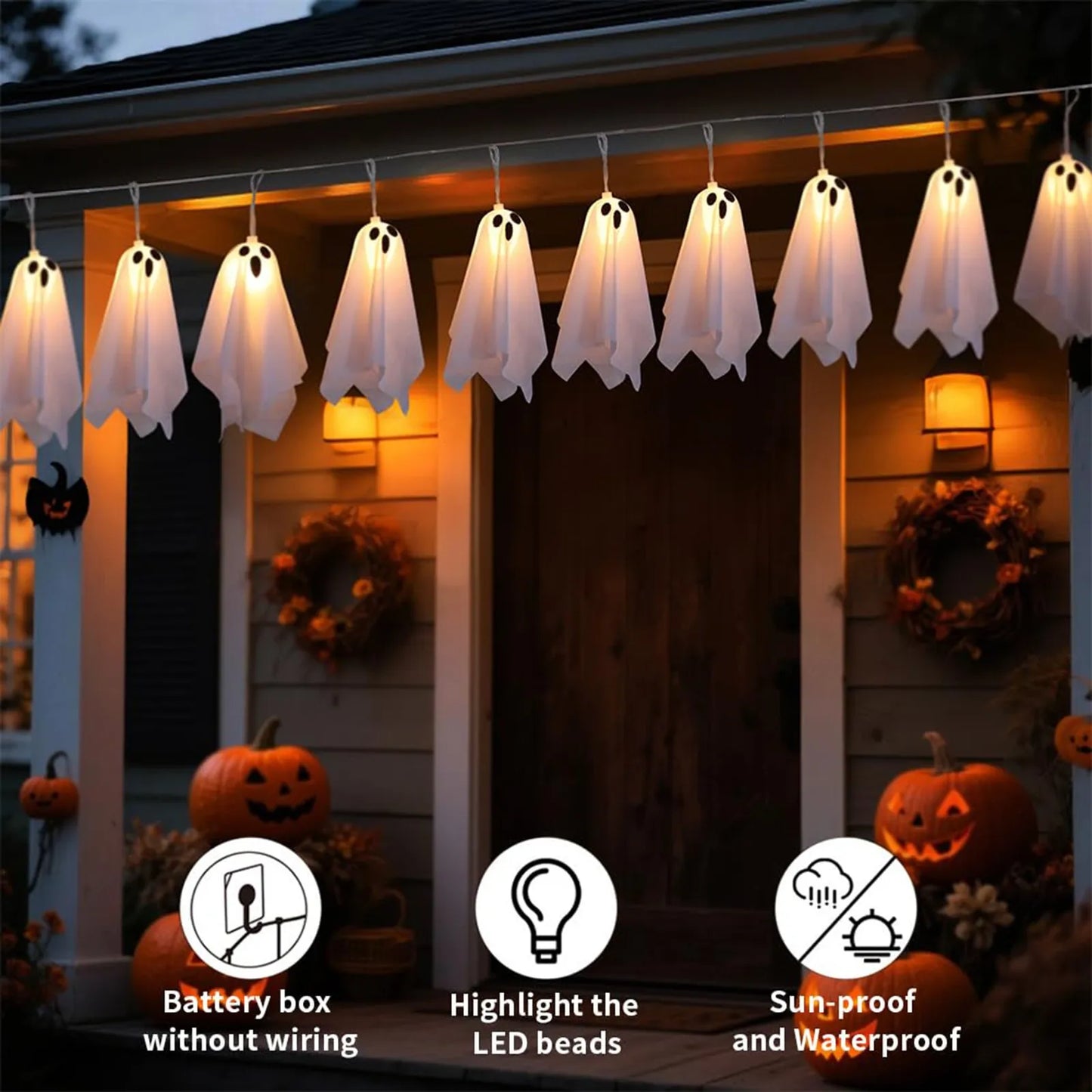 Halloween Ghost White Ghost Hanging Light Ghosts HorrorProps for Halloween Party White Flying Ghosts Haunted House Decor