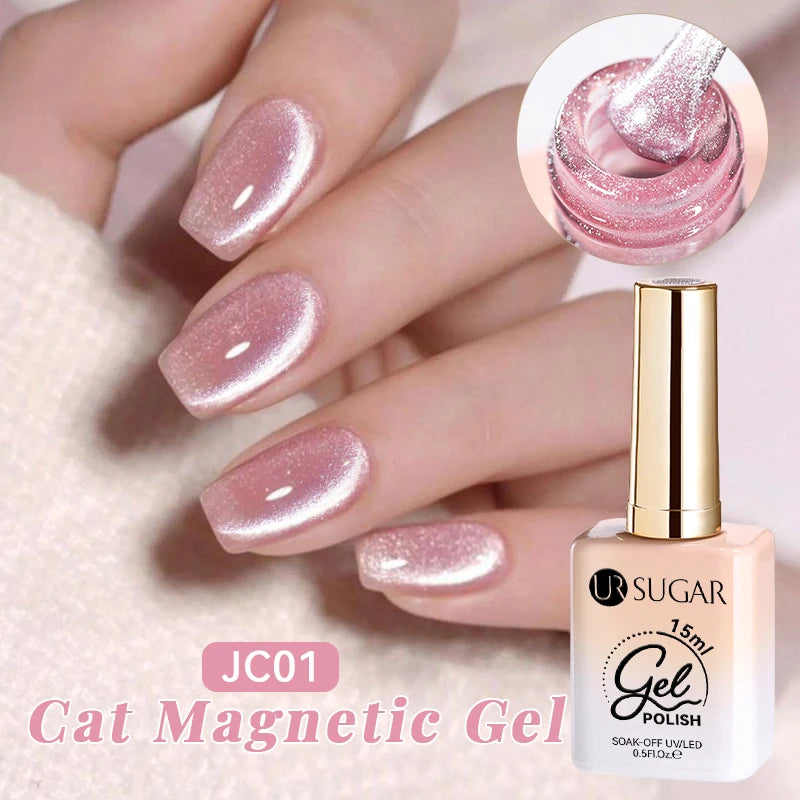 UR SUGAR 15ml Jelly Pink Cat Magnetic Gel Nail Polish Glitter ICE Soak Off Ceramic UV Gel