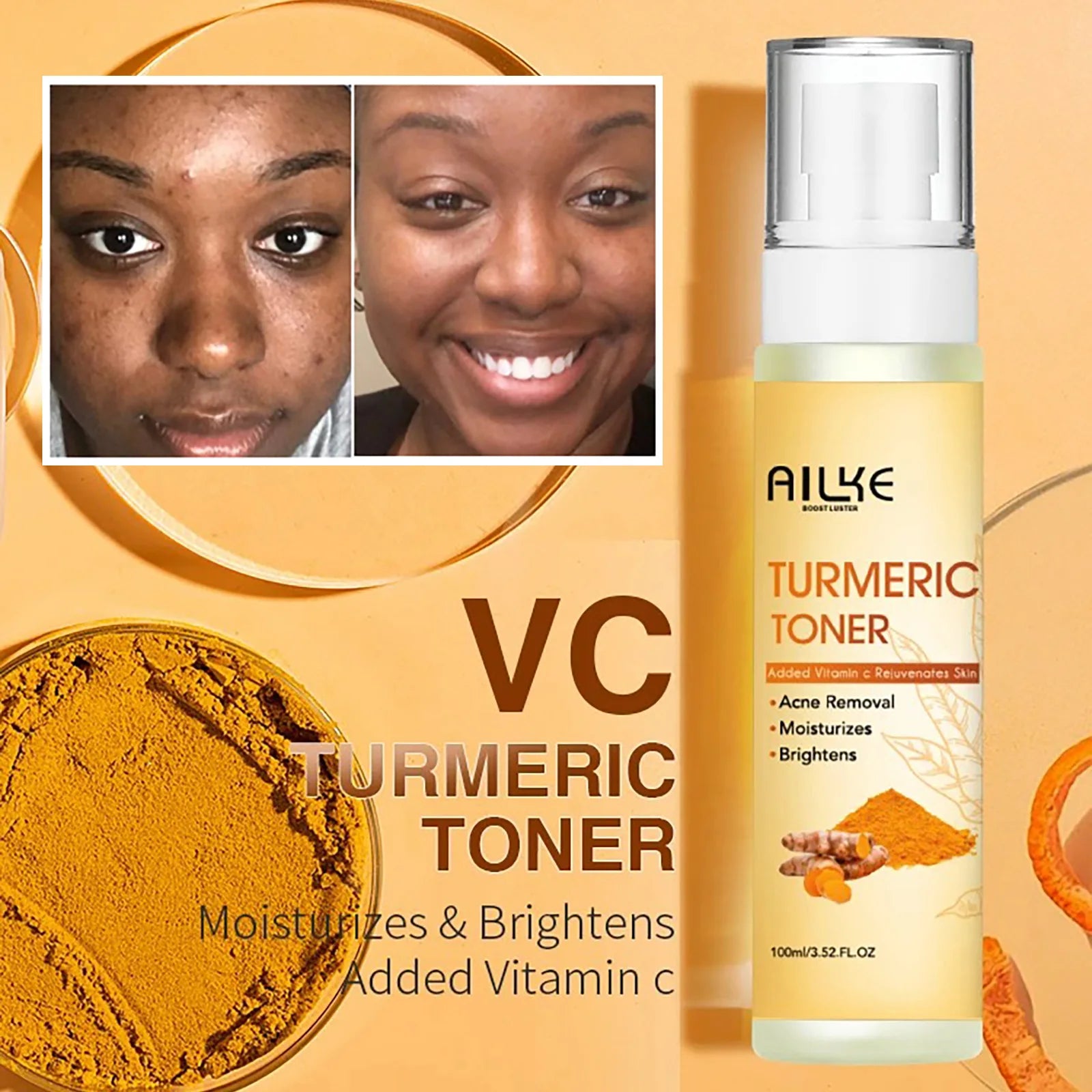 AILKE Organic Turmeric Whitening Skin Care Set, with Vitamin C, Clean Skin, Reduce Acne, Hydrating and Firming for Women