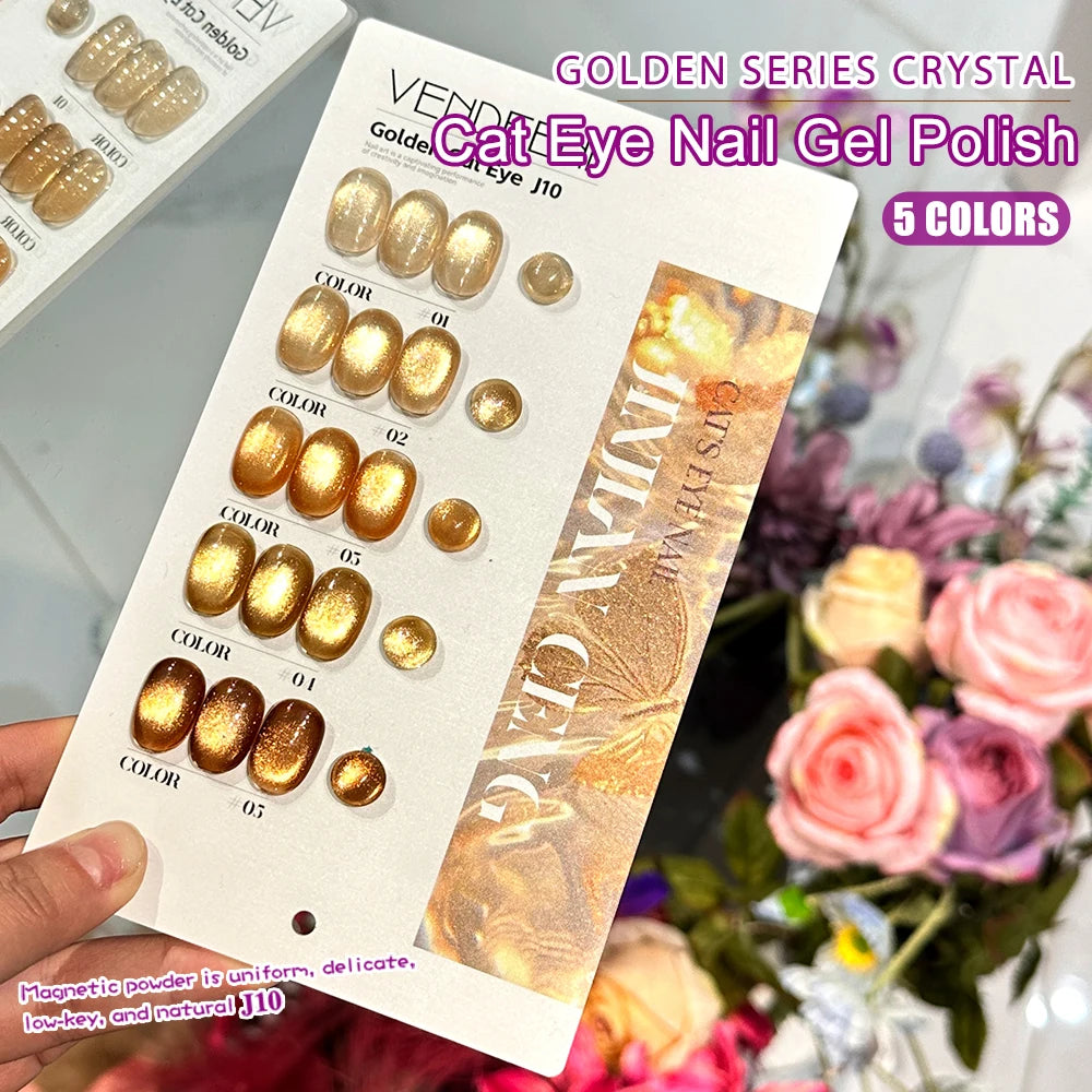 Vendeeni 5 Colors/set Pure Golden Crystal Cat Eye Gel Nail Polish UV LED Transparent