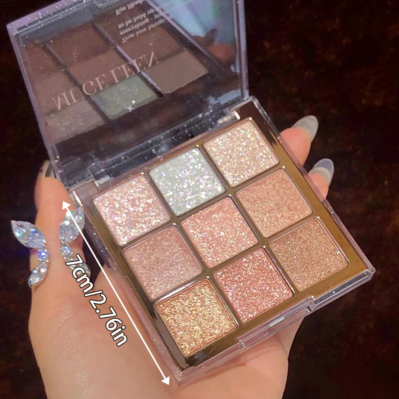 9-Color Glitter Eyeshadow Palette - Long-Lasting Rose and Pink Shades, Metallic Finish, Matte and Glitter Effect, High Pigment Long-Lasting, Easy to Blend Pink Gold Brown
