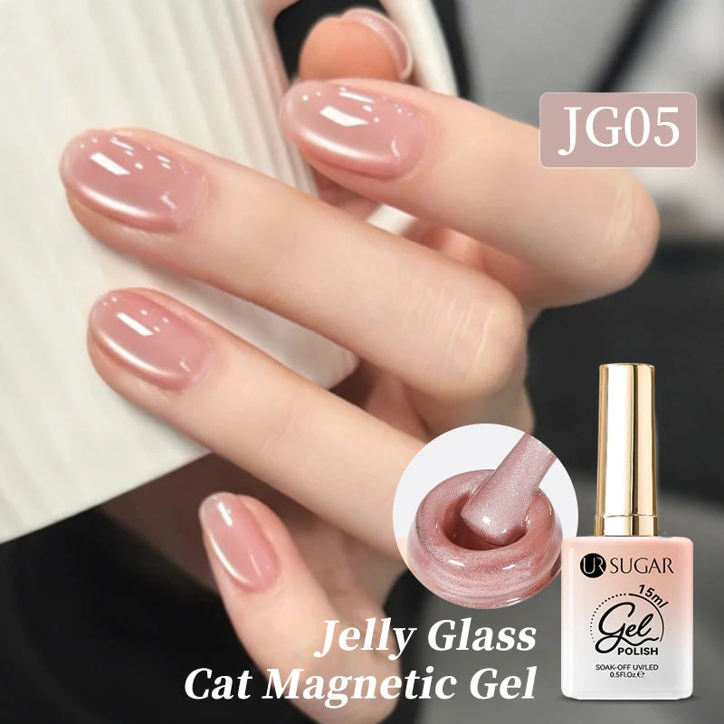 UR SUGAR 15ml Jelly Pink Cat Magnetic Gel Nail Polish Glitter ICE Soak Off Ceramic UV Gel