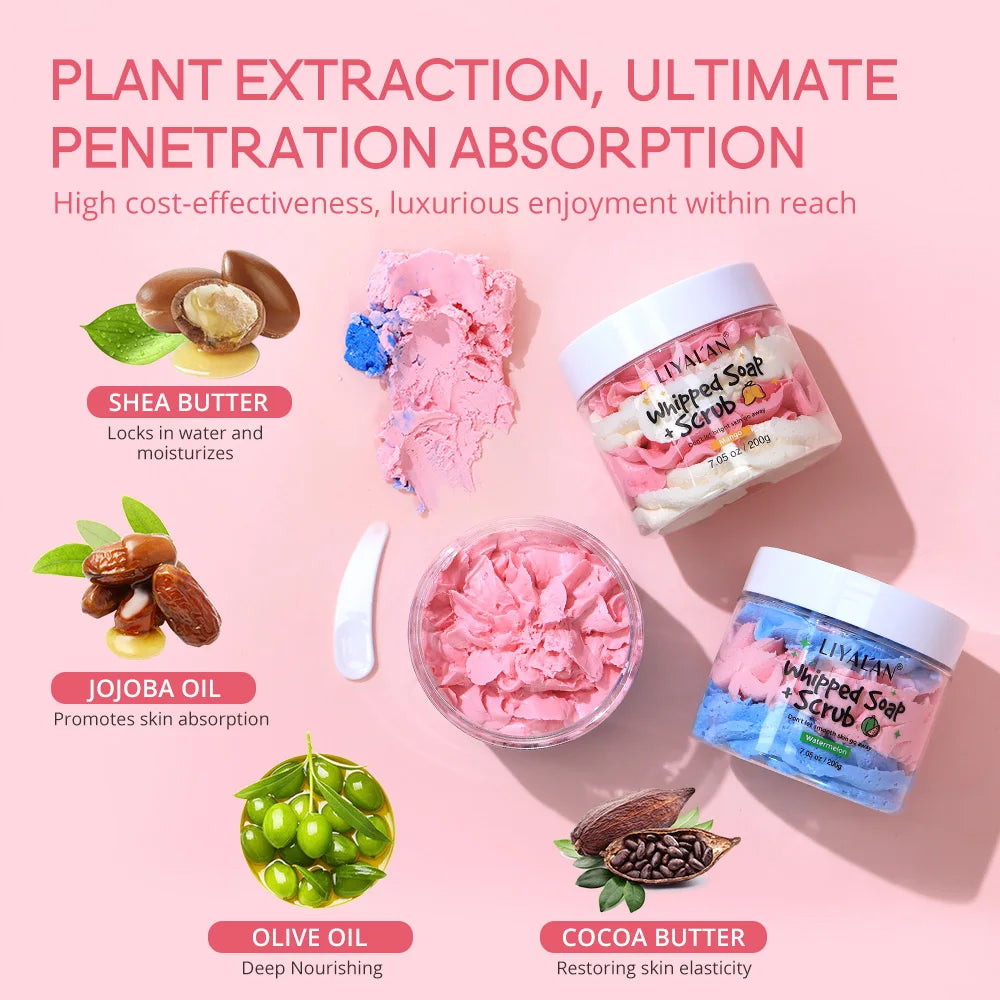 Whipped Soap Bath Cleansing Exfoliating Body Wash Moisturizing Smooth Skin Rainbow Scrub Soften Shave Vegan Handmade Shower Soap