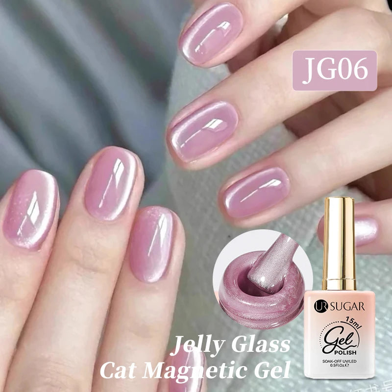 UR SUGAR 15ml Jelly Pink Cat Magnetic Gel Nail Polish Glitter ICE Soak Off Ceramic UV Gel
