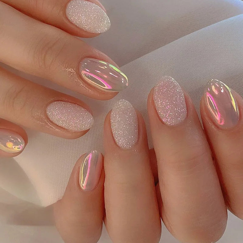 24pcs Short Oval Gradient Press-On Fake Nails Set