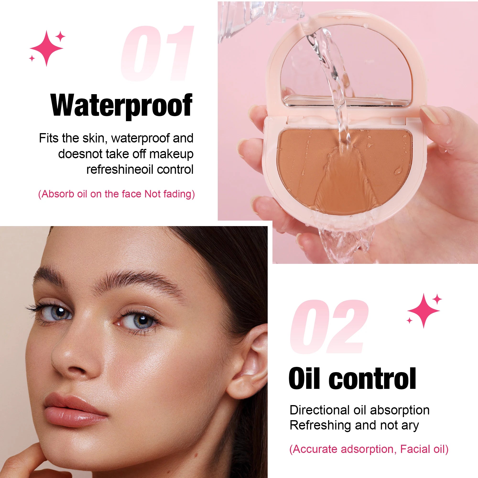 Matte Face Pressed Powder Lasting Oil Control Full Coverage Bronzer Natural Brighten Waterproof Nude Setting Loose Powder Makeup