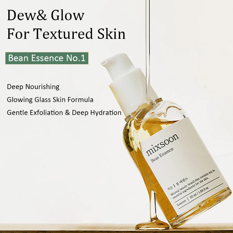 Mixsoon bean essence exfoliating moisturizing hydrating Korean skin care glass hyaluronic acid
