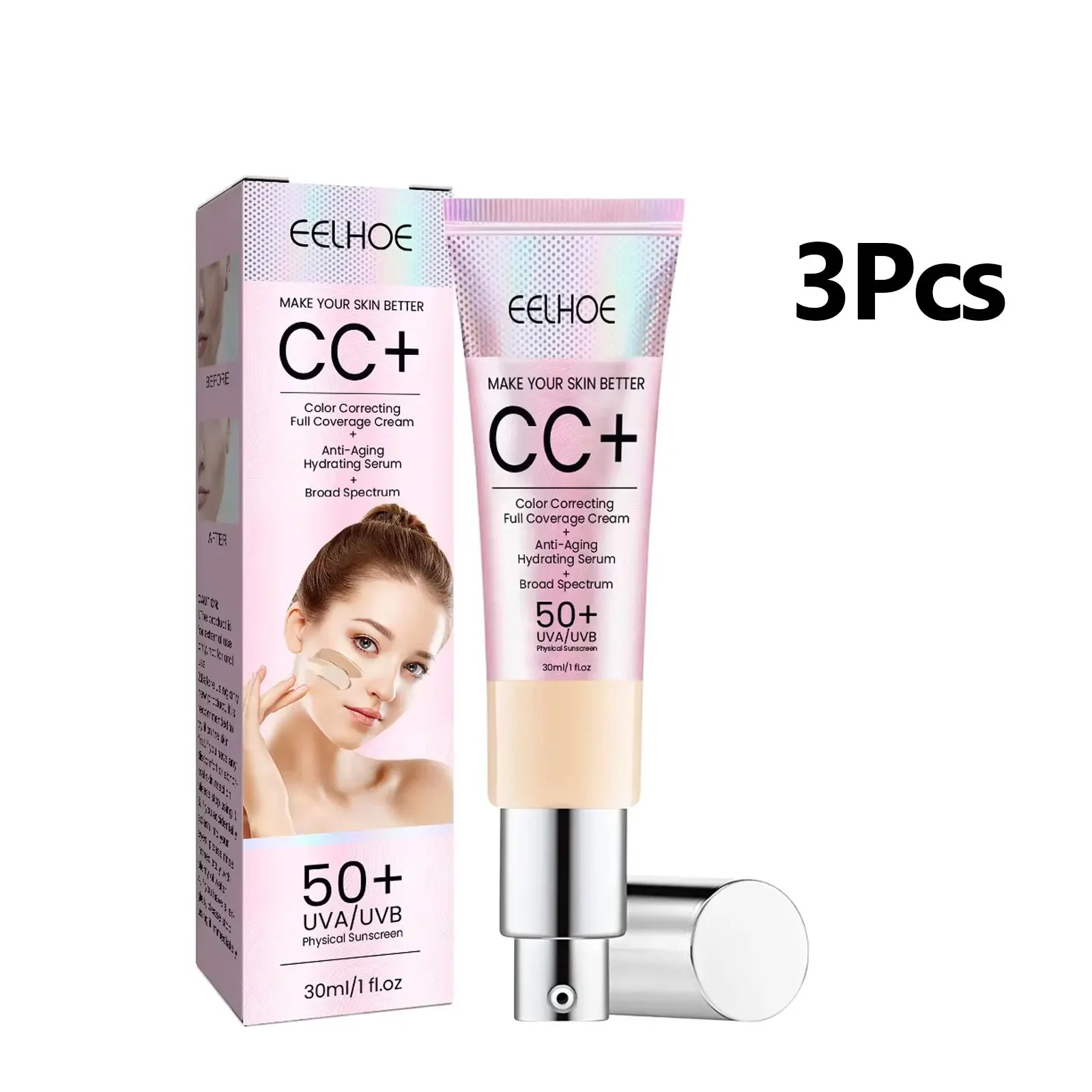 1/2/3pcs CC Cream Foundation Waterproof Brighten Moisturizing Foundation Concealer Oil-Control