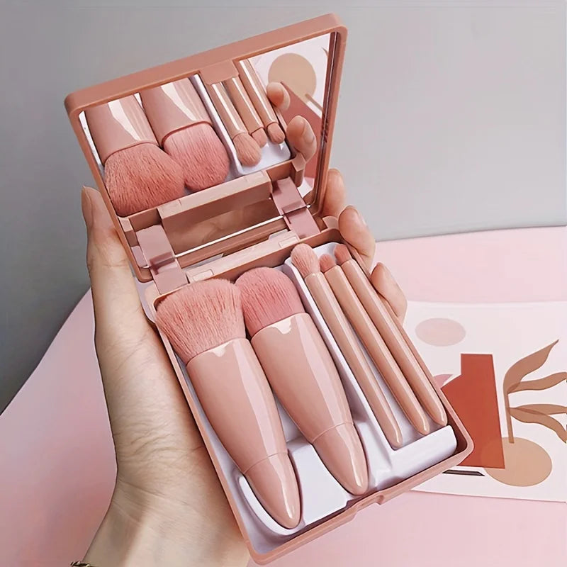 5Pcs Portable Travel Makeup Brush Set with Mirror Kit Vervelle