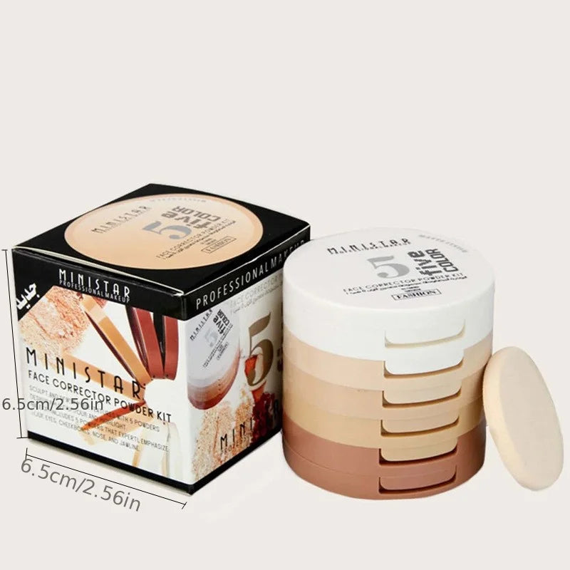 5-Color Contouring Powder Tower for Brightening & Oil Control