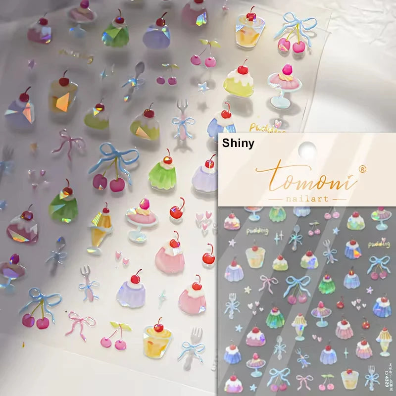 5D Pink Peach Jelly Nail Stickers Cute 3D Fruits