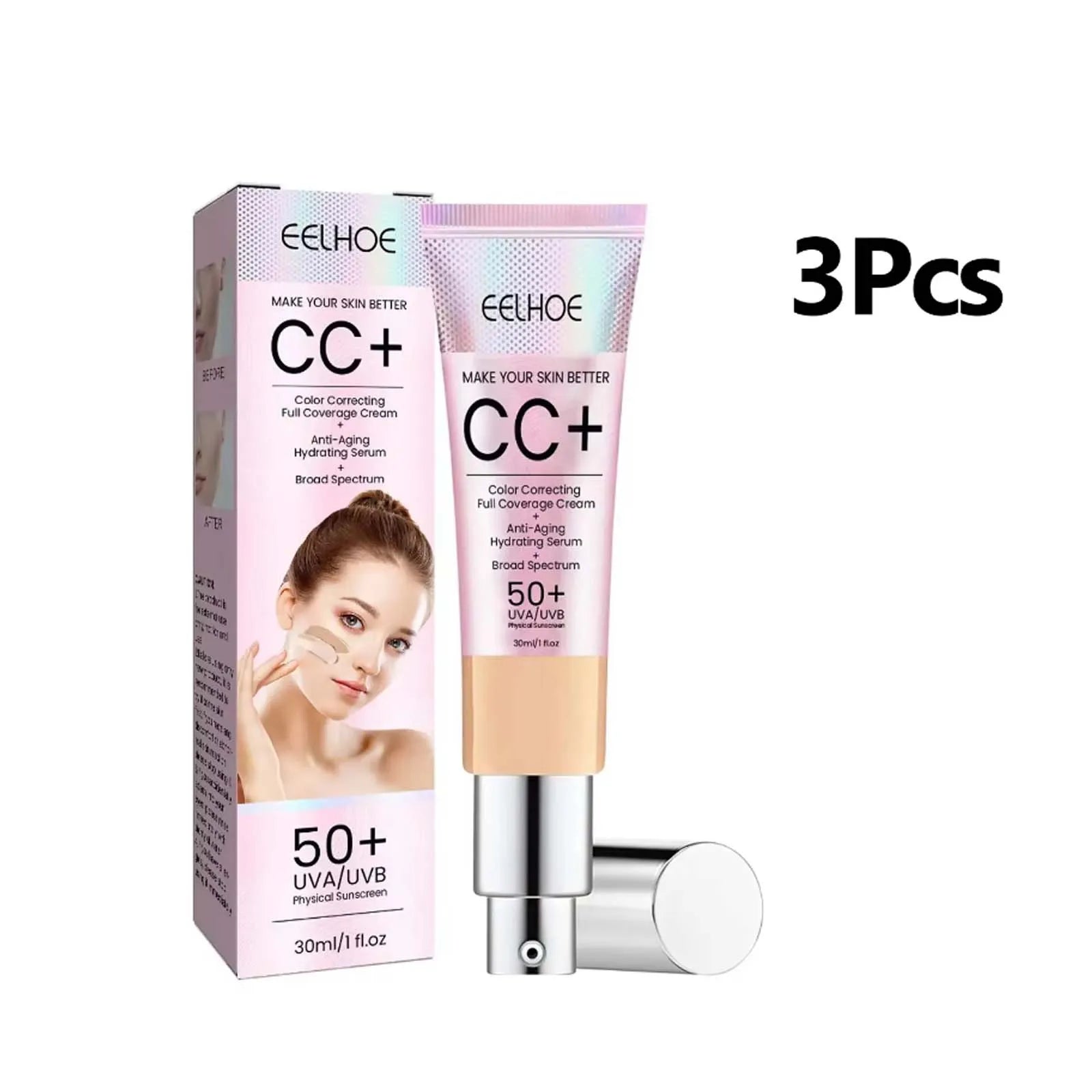 1/2/3pcs CC Cream Foundation Waterproof Brighten Moisturizing Foundation Concealer Oil-Control