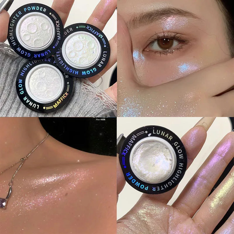 Purple Glitter Highlighter Palette Makeup Waterproof Brightening Eyeshadow Lasting Face