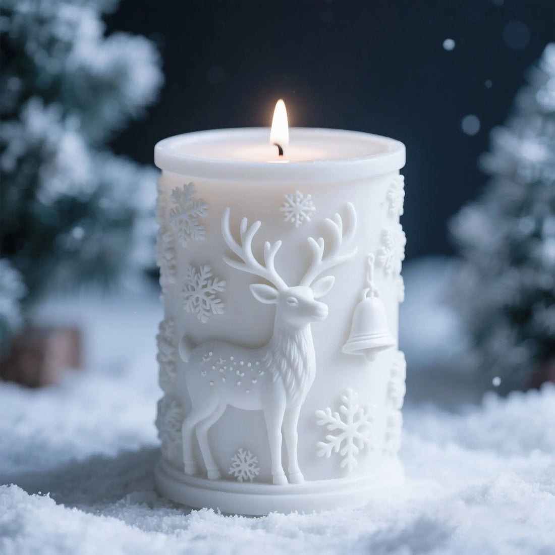 3D Christmas Cylinder Silicone Candle Mold – Snowflake Elk