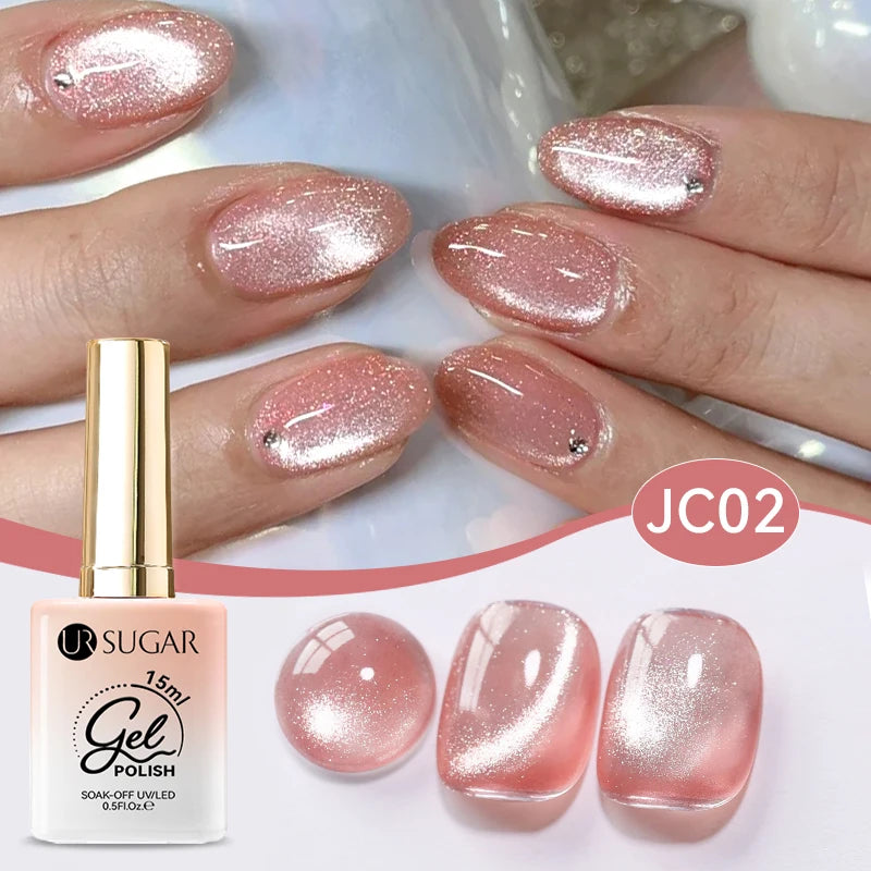 UR SUGAR 15ml Jelly Pink Cat Magnetic Gel Nail Polish Glitter ICE Soak Off Ceramic UV Gel