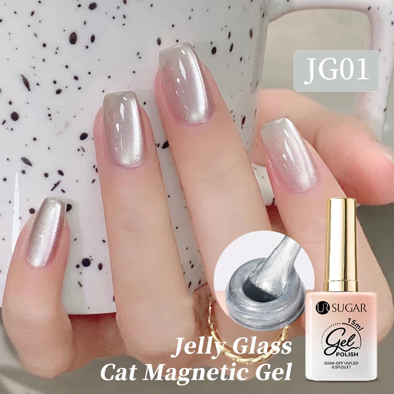 UR SUGAR 15ml Jelly Pink Cat Magnetic Gel Nail Polish Glitter ICE Soak Off Ceramic UV Gel