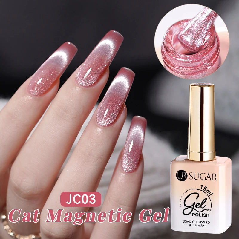 UR SUGAR 15ml Jelly Pink Cat Magnetic Gel Nail Polish Glitter ICE Soak Off Ceramic UV Gel