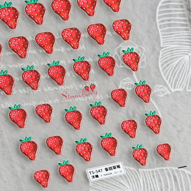 5D Fruit & Bowknot Nail Stickers Strawberry Cherry